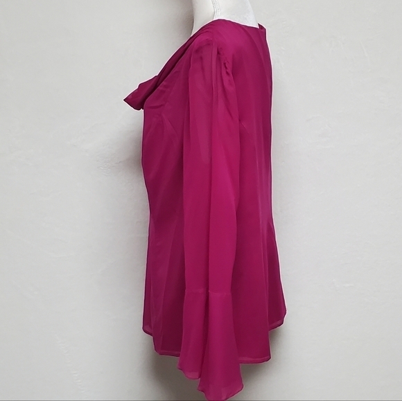KAY Unger Vintage Fuschia Pink Silk Cowl Neck Flutter Sleeve Ruffle Hem Blouse - Picture 6 of 15